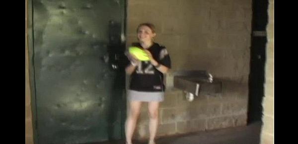  18yo teen Kitty playing football in a skirt